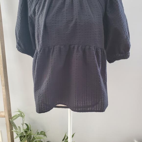 Old Navy Black Peasant Sleeve Peplum Top L - Picture 4 of 8